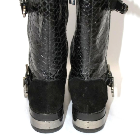 Vince Camuto Blk Leather Snakeskin Mid Calf Boots - Picture 6 of 14